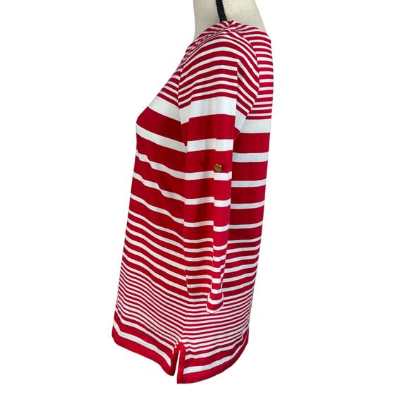 Charter Club Medium Top Striped Stretch Roll-Tab Sleeves Side Slits Boat Neck - Picture 5 of 8